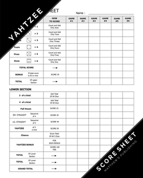 Paperback Matthew D. Publishing Yahtzee Score Sheet: Yahtzee Game Record Keeper for Multiple Games of Yahtzee Score Cards with Players Write in the player name Book