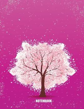 Notebook: cherry blossom on pink cover and Dot Graph Line Sketch pages, Extra large (8.5 x 11) inches, 110 pages, White paper, S