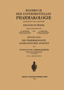 Paperback Die Pharmakologie Anorganischer Anionen: Die Hofmeistersche Reihe [German] Book