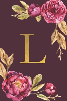 L: Personalized Initial Monogram Blank Lined Notebook Journal Printed Peony flowers , for Women and Girls 6x9 inch. Christmas gift , birthday gift idea