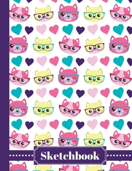 Paperback Sketchbook: Cute Colorful Hipster Cat With Glasses Sketch Book Large 8.5x11 Blank 110 Page Notebook For Drawing, Doodling, Sketchi Book