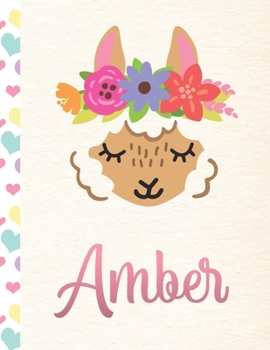 Amber: Personalized Llama Dot Grid Bullet Journal/Notebook For Girls With Pink Name - 8.5x11 110 Pages Dotted Journal Diary Paper