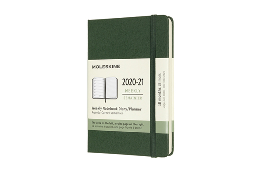 Calendar Moleskine 2020-21 Weekly Planner, 18m, Pocket, Myrtle Green, Hard Cover (3.5 X 5.5) Book