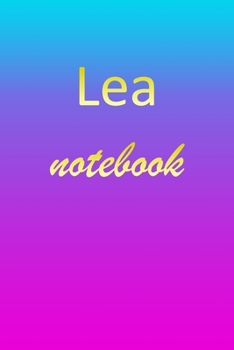 Lea: Blank Notebook | Wide Ruled Lined Paper Notepad | Writing Pad Practice Journal | Custom Personalized First Name Initial L Blue Purple Gold  | ... Homeschool & University Organizer Daybook