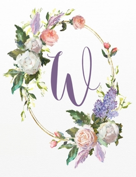 W: White Pink Floral 8.5”x11” Lined Notebook (White Pink Floral Alphabet Series - Letter W)