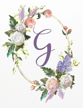 G: White Pink Floral 8.5”x11” Lined Notebook (White Pink Floral Alphabet Series - Letter G)