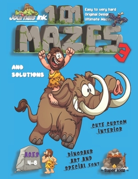 Paperback 101 Mazes For Kids 3: SUPER KIDZ Book. Children - Ages 4-8 (US Edition). Dinosaur Caveman Riding Mammoth custom art interior. 101 Puzzles wi Book
