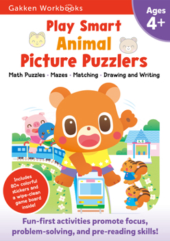 Paperback Play Smart Animal Picture Puzzlers Age 4+: Pre-K Activity Workbook with Stickers for Toddlers Ages 4, 5, 6: Learn Using Favorite Themes: Tracing, Maze Book