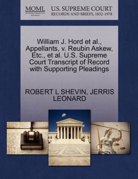 Paperback William J. Hord Et Al., Appellants, V. Reubin Askew, Etc., Et Al. U.S. Supreme Court Transcript of Record with Supporting Pleadings Book
