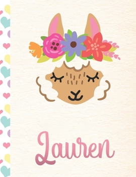 Paperback Lauren: Personalized Llama Primary Handwriting Notebook For Girls With Pink Name - Dotted Midline Handwriting Practice Paper - Book