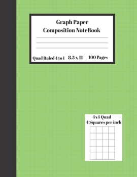 Paperback Graph Composition Notebook 4 Squares per inch 4x4 Quad Ruled 4 to 1 / 8.5 x 11 100 Sheets: Cute Funny Green Gift NoteBook / Grid Squared Paper Back To Book