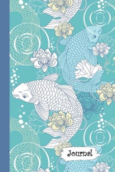 Paperback Journal: Blue & White Koi Themed Diary with Blank Lined Notebook Paper Book