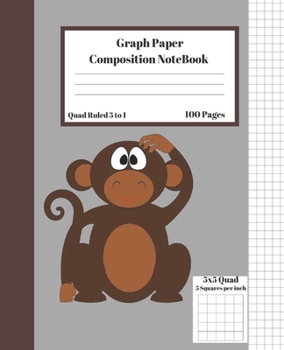 Paperback Graph Composition Notebook 5 Squares per inch 5x5 Quad Ruled 5 to 1 100 Sheets: Cute Funny Monkey Sitting Gift Notepad / Grid Squared Paper Back To Sc Book