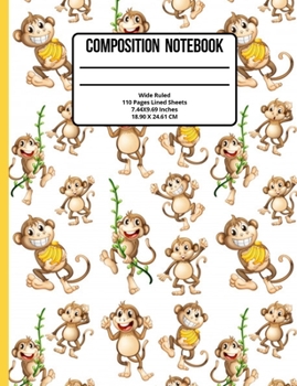 Paperback Composition Notebook Wide Ruled: Monkey 110 Pages Book