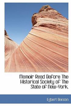 Hardcover Memoir Read Before the Historical Society of the State of New-York, Book