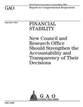 Financial stability : new Council and Research Office should strengthen the accountability and transparency of their decisions : report to congressional requesters.