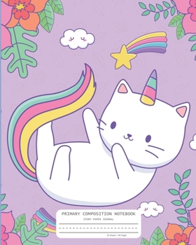 Paperback Primary Composition Notebook: CATICORN! Handwriting Practice Dotted Midline Notebook with Picture Space - Grades K-2 - 100 Lined Story Pages - Schoo Book