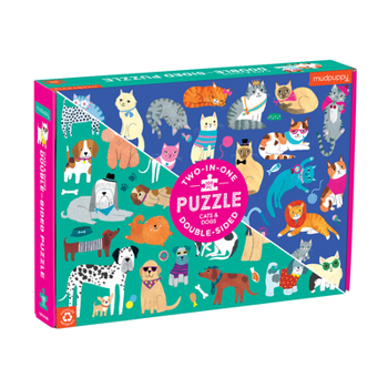 Mudpuppy Cats and Dogs Double-Sided Puzzle, 100 Pieces, 22”x16.5” – Perfect Family Puzzle for Ages 6+ - Colorful Illustrations of Dogs on One Side and Cats on the Other – Two Fun Puzzles in One Box