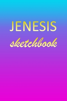 Paperback Jenesis: Sketchbook - Blank Imaginative Sketch Book Paper - Pink Blue Gold Custom Letter J Personalized Cover - Teach & Practic Book