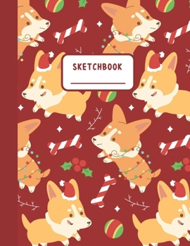 Paperback Sketchbook: A Christmas Themed Large Notebook with 120 Blank Pages, Cartoon Xmas and Winter Images Inside (Cute Dog Cover of Playf Book