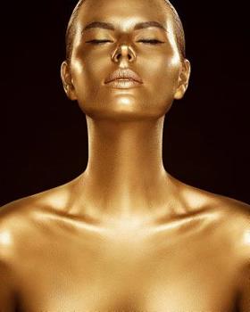 Elegant Gold - Black Paper Lined Notebook: Beautiful Woman Metallic Body Paint Fine Art Nude - Black Page White Lines - Perfect for Gel Pens and Vivid Color Glitter Ink - 8x10 120 pgs Wide Ruled Rever