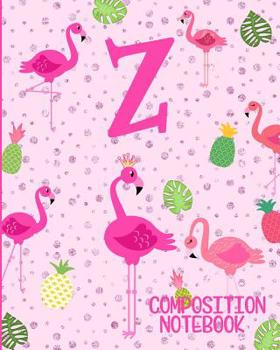 Paperback Composition Notebook Z: Pink Flamingo Initial Z Composition Wide Ruled Notebook Book