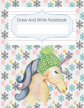 Paperback Draw And Write Notebook: Snowflakes Christmas Unicorn Story Paper Notebook For Kids, Story Space & Dotted Mid-Line Notebook, Black & White Blan Book