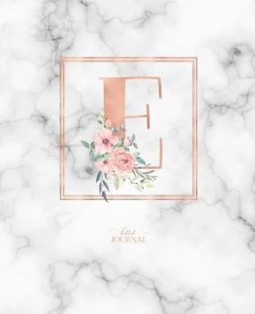 Dotted Journal: Dotted Grid Bullet Notebook Journal Rose Gold Monogram Letter E Marble with Pink Flowers (7.5” x 9.25”) for Women Teens Girls and Kids
