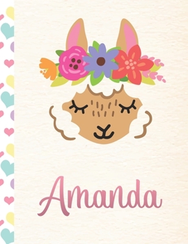 Amanda: Personalized Llama Journal For Girls - 8.5x11 110 Pages Notebook/Diary With Pink Name