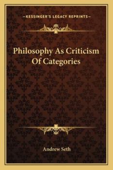 Paperback Philosophy As Criticism Of Categories Book