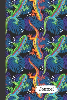 Journal: Neon Orange Blue Green Lizard Diary with Blank Lined Notebook Paper