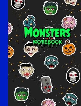 Paperback Monsters Notebook: Cool Halloween Monsters Wide Ruled Notepad Blank Lined Writing Journal Novelty Gift for School or Work Book