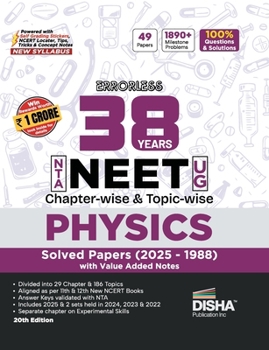 Disha Errorless 38 Years NTA NEET (UG) Chapter-wise & Topic-wise Physics PYQ (2025 - 1988) Book 20th Edition Solved Papers New NCERT Syllabus Errorless Physics NEET 2026 Value Added Notes