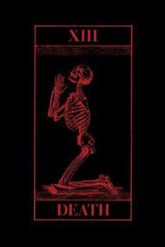 Paperback Death: Vintage Death Tarot Card - Praying Skeleton - Red and Black - Bullet Journal Dot Grid Pages Book