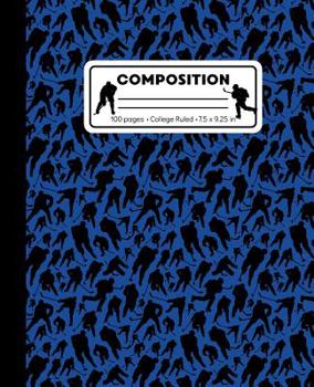 Composition: College Ruled Writing Notebook, Blue Ice Hockey Pattern Marbled Blank Lined Book