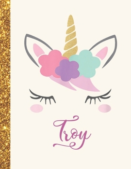 Troy: Troy Unicorn Personalized Black Paper SketchBook for Girls and Kids to Drawing and Sketching Doodle Taking Note Marble Size 8.5 x 11
