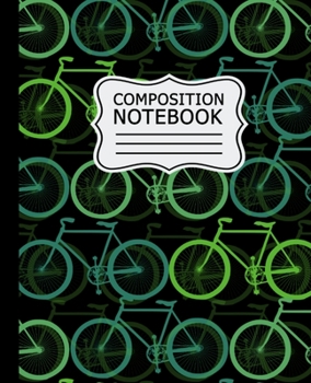 Paperback Composition Notebook: Green Bicycles Pattern on Black Background 7.5" X 9.25" - Wide Ruled 110 Pages Book