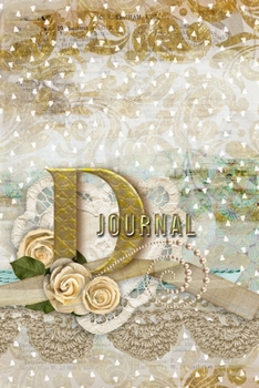 D Journal: Letter D Initial Monogram Lined Notebook - Flower and Heart Cream
