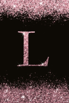 L : Personalized Initial Monogram Blank Lined Notebook Journal Printed Glitter Black and Pink , for Women and Girls 6x9 Inch. Christmas Gift , Birthday Gift Idea