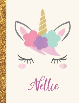 Nellie: Nellie Unicorn Personalized Black Paper SketchBook for Girls and Kids to Drawing and Sketching Doodle Taking Note Marble Size 8.5 x 11