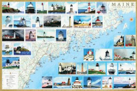 Maine Lighthouses Illustrated Map Laminated Poster