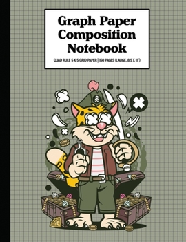Graph Paper Composition Notebook Quad Rule 5x5 Grid Paper | 150 Sheets (Large, 8.5 x 11"): Leopard Pirate