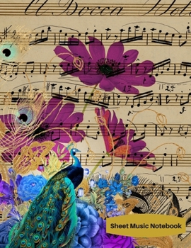 Sheet Music Notebook: Blank Music Composition Manuscript Paper with 12 staffs per page - 100 pages, 8.5 x 11 - Purple Peacock Cover