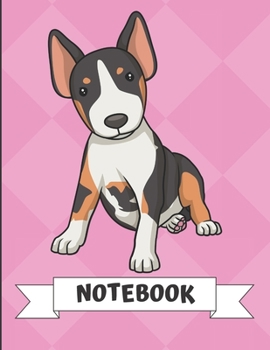 Notebook: Cute Black White Bull Terrier Puppy Dog Cartoon on a Pink Diamond Background. Book is Filled with Lined Journal Paper for Notes and Creating Writing.