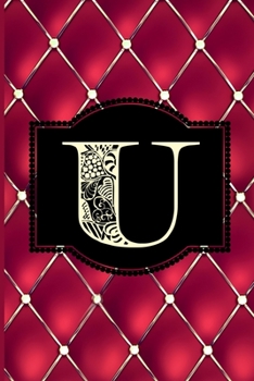 U: Monogram Journal or Diary. Captivating Ruby Red and Gold Diamond Design with a Decorative Uppercase Initial with Texture & Charm on a Vintage Black Cinema Marquee Notebook. (6x9 110 Blank Lined Pag