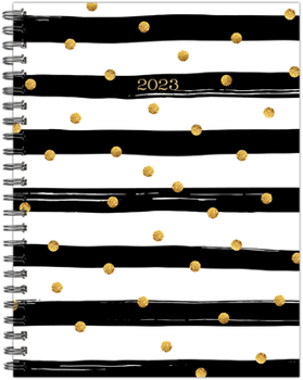 Spiral-bound Black and Gold Stripe 6.5 X 8.5 Softcover Weekly Planner Book