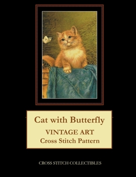 Paperback Cat with Butterfly: Vintage Art Cross Stitch Pattern [Large Print] Book