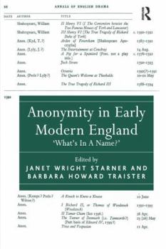 Hardcover Anonymity in Early Modern England: 'What's In A Name?' Book