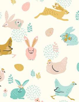 Notebook: Whimsical Easter Animals College Ruled Line Paper 8.5"x11" Composition Note Book 70 Sheets (140 Pages) Bunnies & Hens