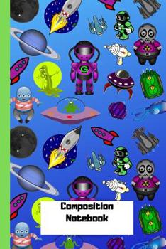 Paperback Composition Notebook: Martians and Aliens 120 Wide Ruled Pages for girls, boys, students, Moms and teachers; Blue Book